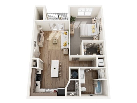 Floor plan for 1 bed, 1 bath, 819 sqft